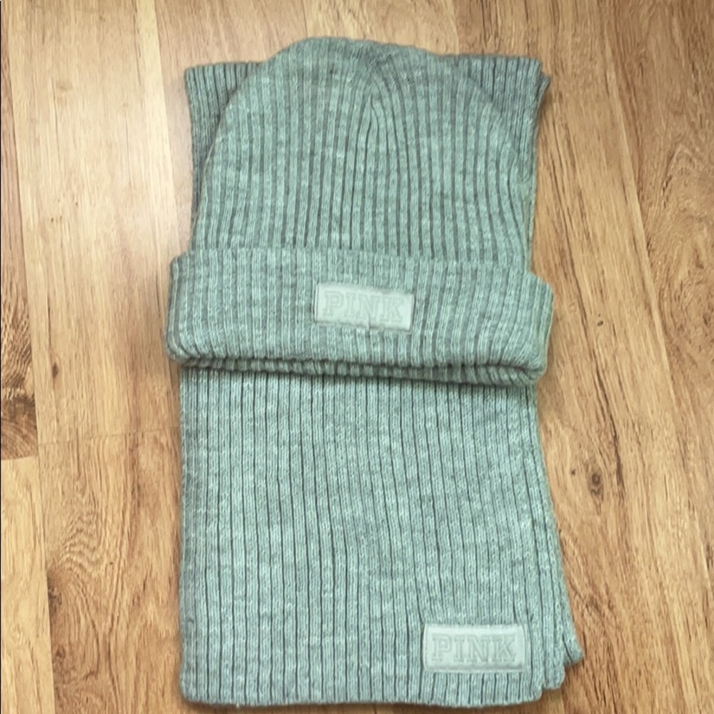 Pink by VS grey scarf and beanie set